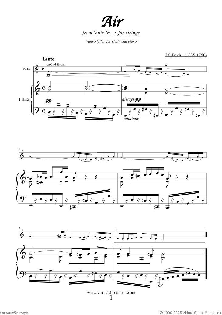 Noten Air from Suite No.3 (on the G string)