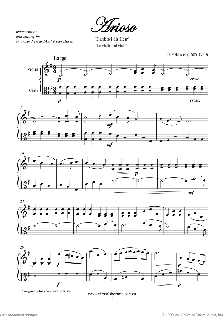 Noten Arioso - Dank sei dir, Herr