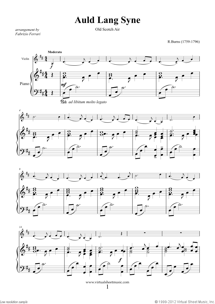 Noten Auld Lang Syne