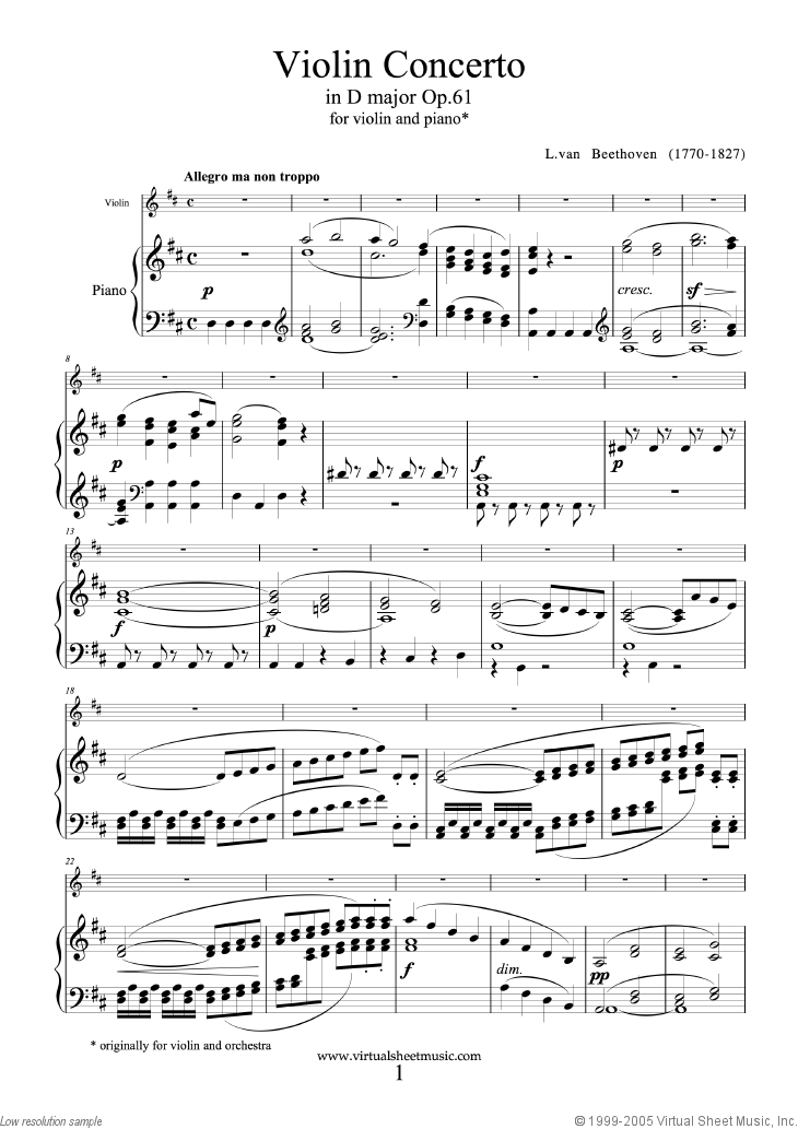 Noten Concerto in D major Op.61