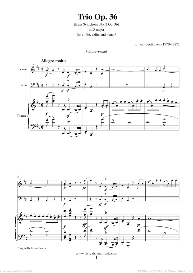 Noten Trio Op. 36 in D major, fourth movement