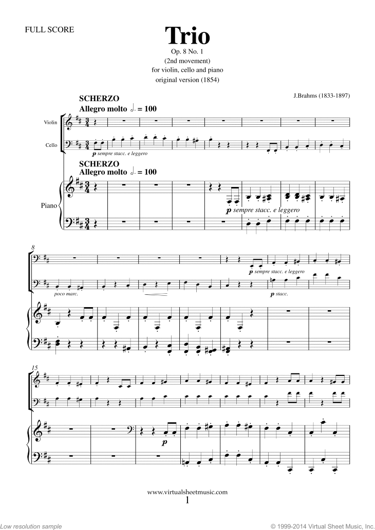 Noten Trio No.1 Op.8 (2nd movement)