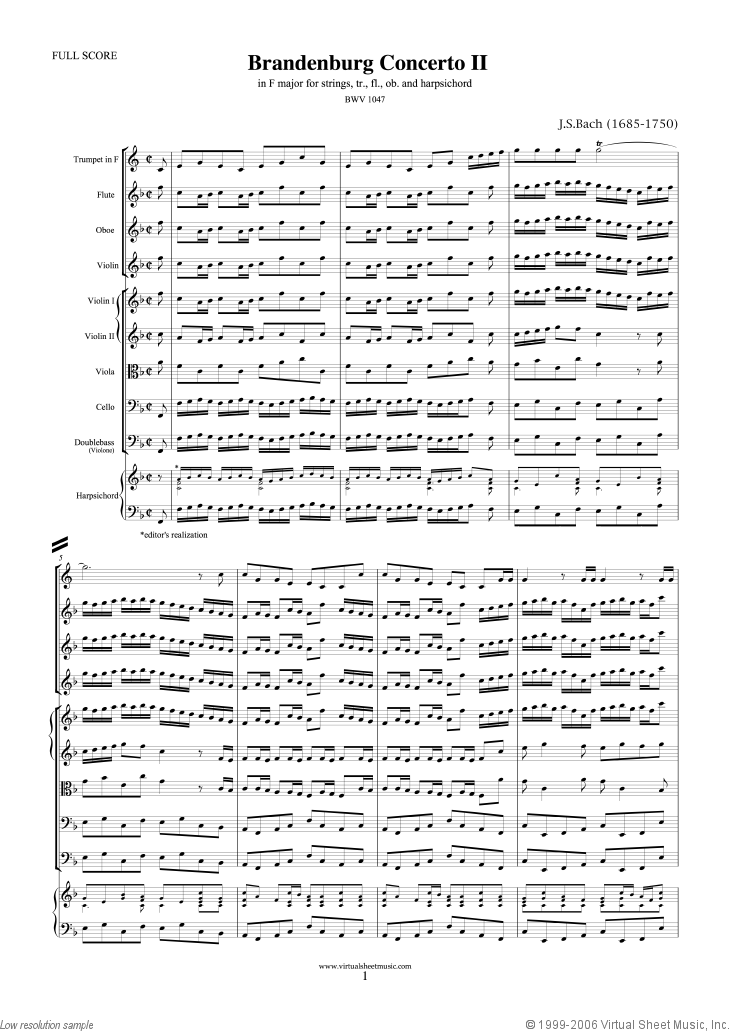 Noten Brandenburg Concerto II (Partitur)