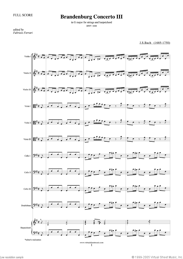 Noten Brandenburg Concerto III (komplett)