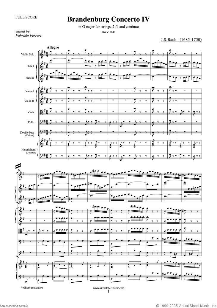 Noten Brandenburg Concerto IV (Partitur)