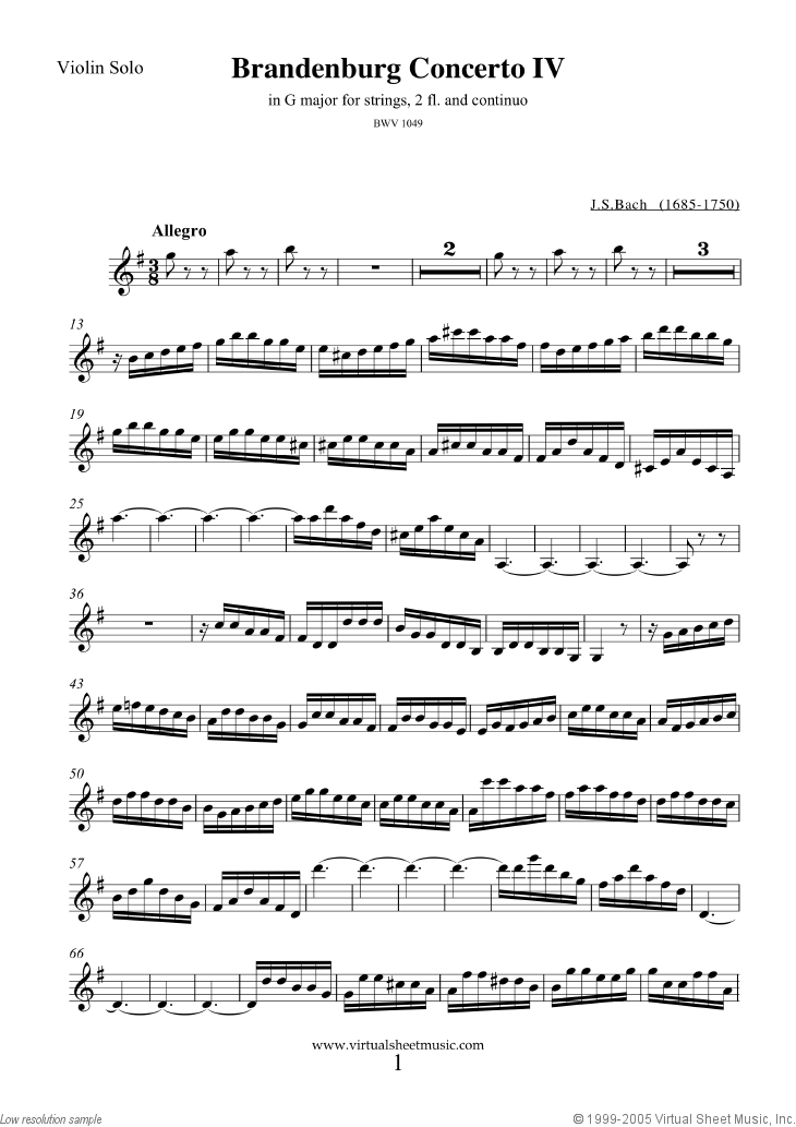 Noten Brandenburg Concerto IV (komplett)