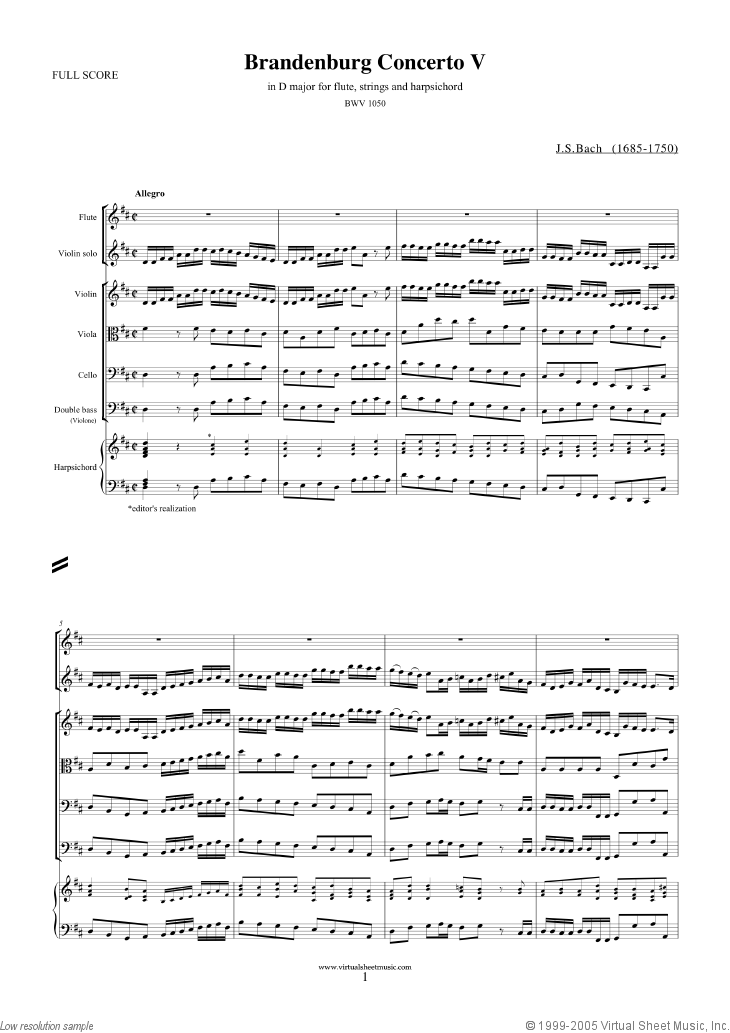 Noten Brandenburg Concerto V (Partitur)