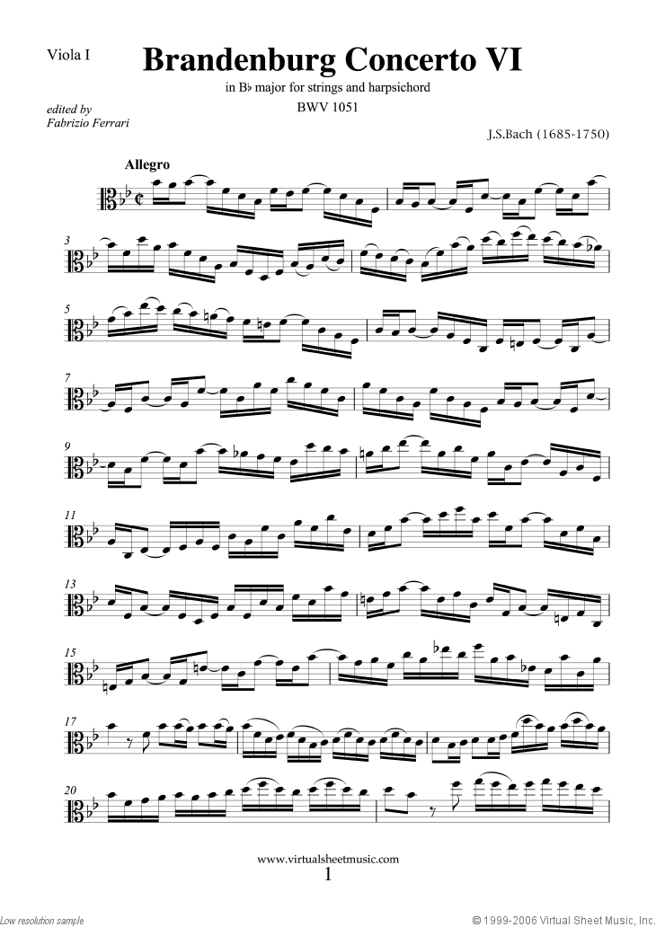 Noten Brandenburg Concerto VI (Stimmen)