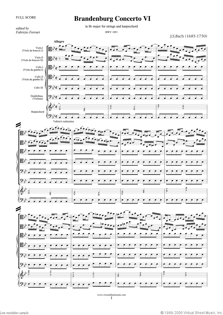 Noten Brandenburg Concerto VI (komplett)