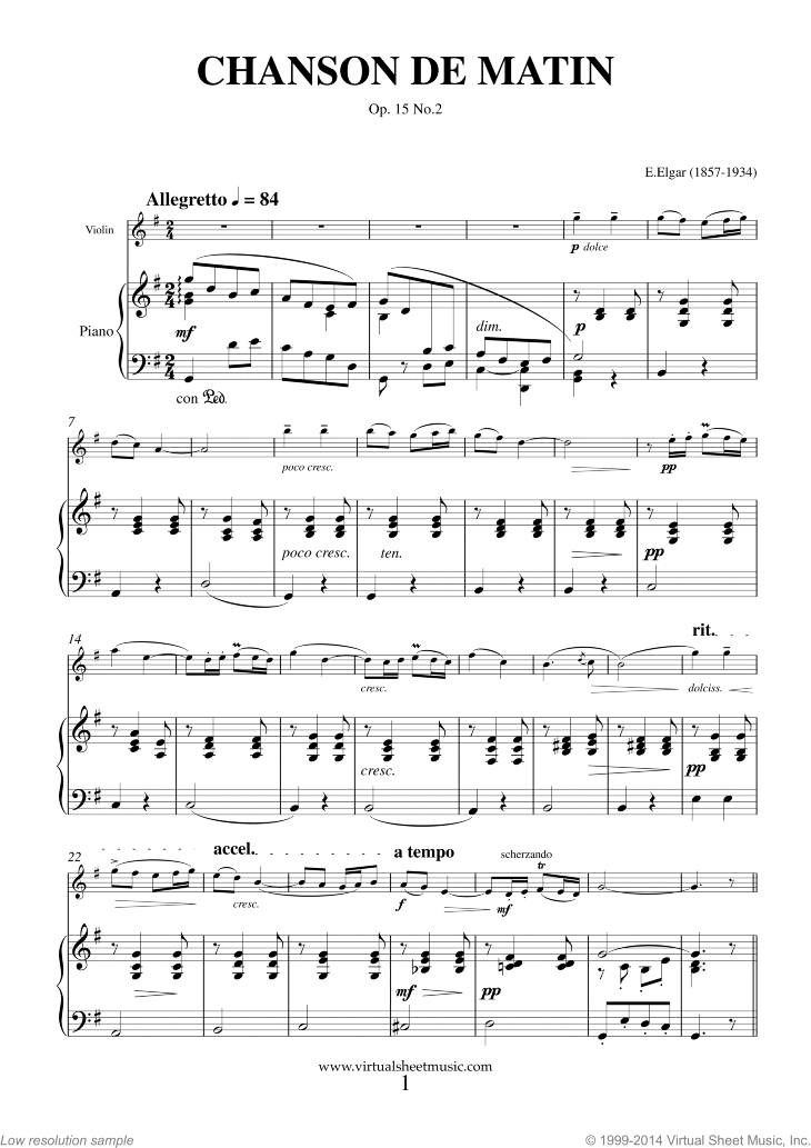 Noten Chanson de Matin Op. 15 No. 2