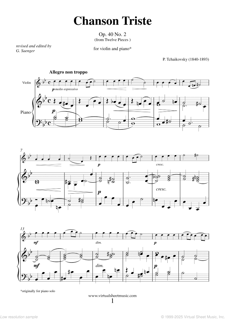 Noten Chanson Triste Op. 40 No. 2