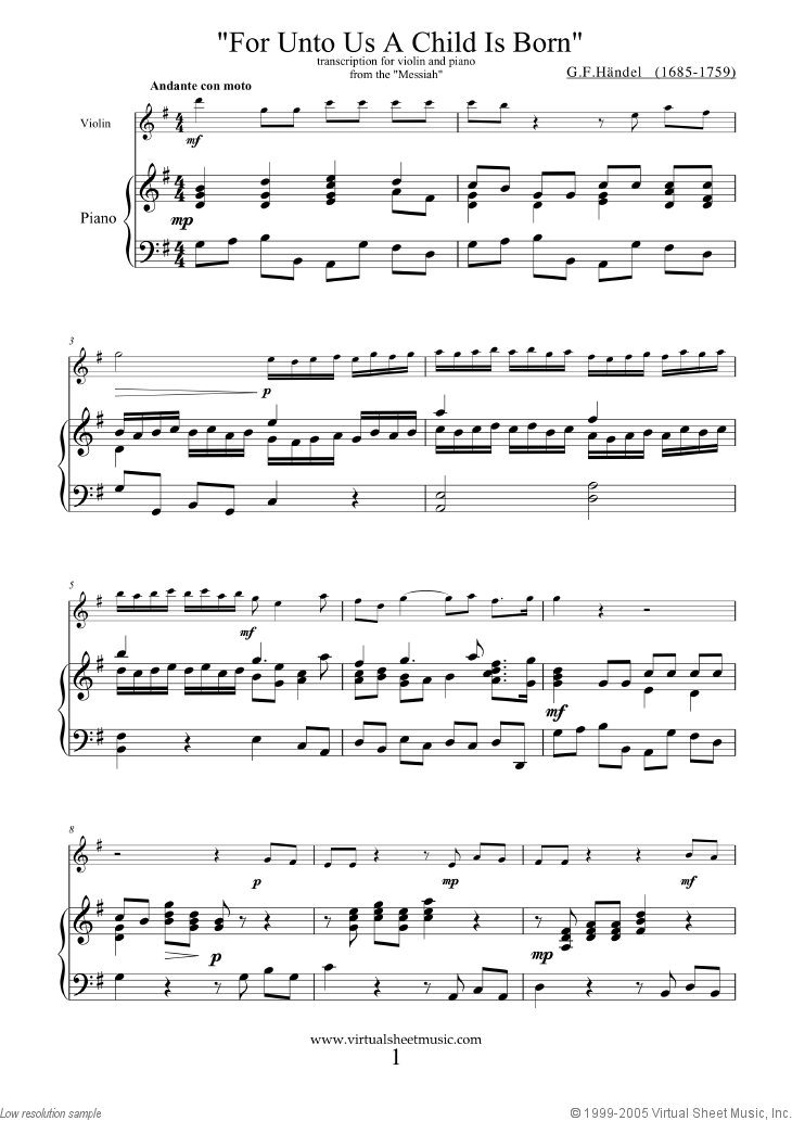 Noten For Unto Us A Child Is Born