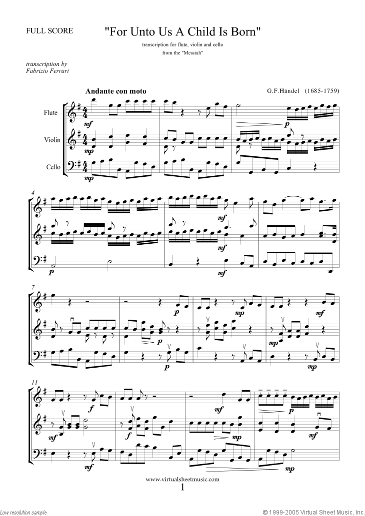 Noten For Unto Us A Child Is Born