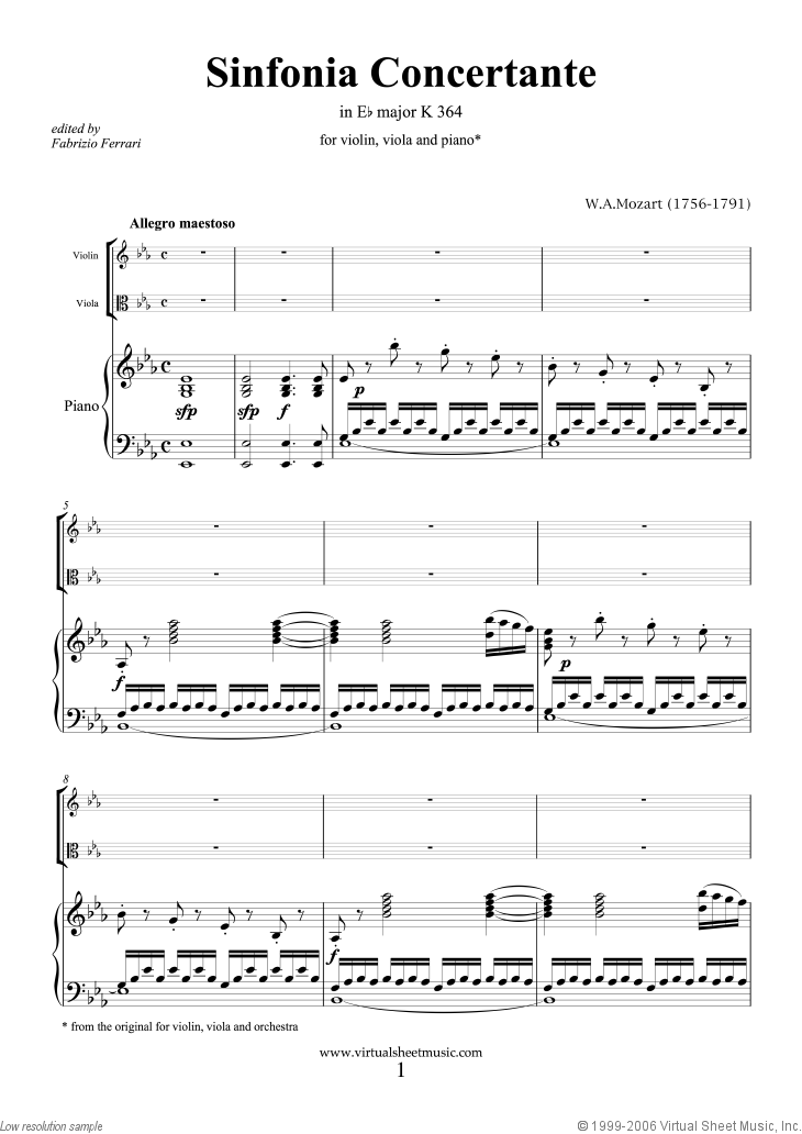 Noten Sinfonia Concertante in Eb major K364