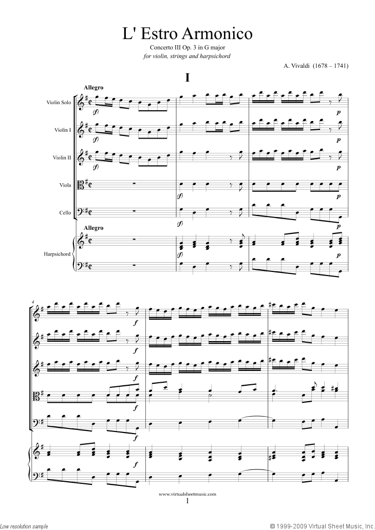 Noten Concerto in G major Op.3 No.3 (komplett)