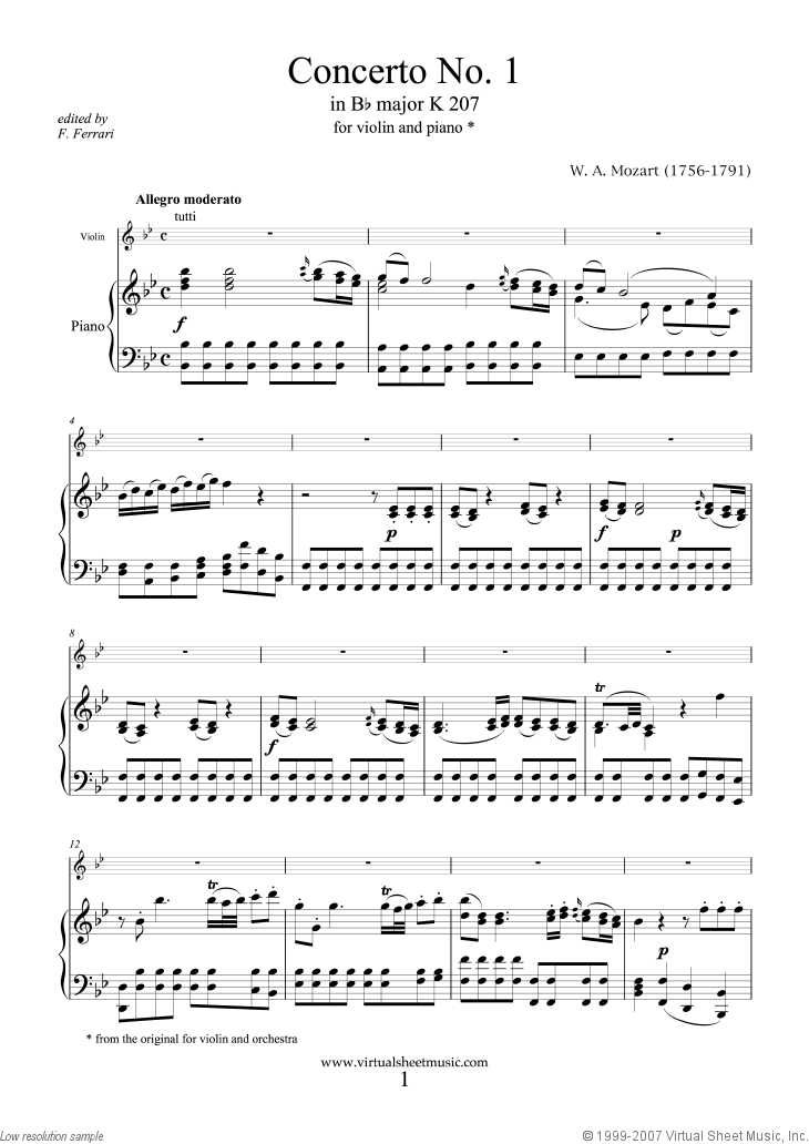Noten Concerto No. 1 in Bb major K207