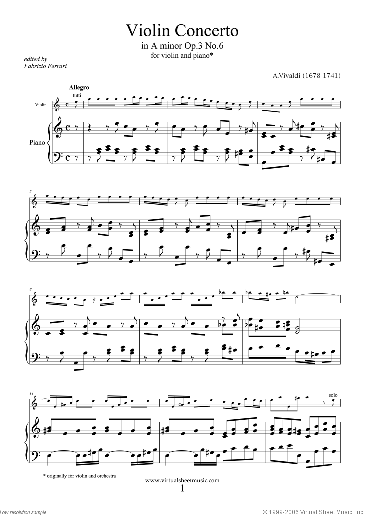 Noten Concerto in A minor Op.3 No.6