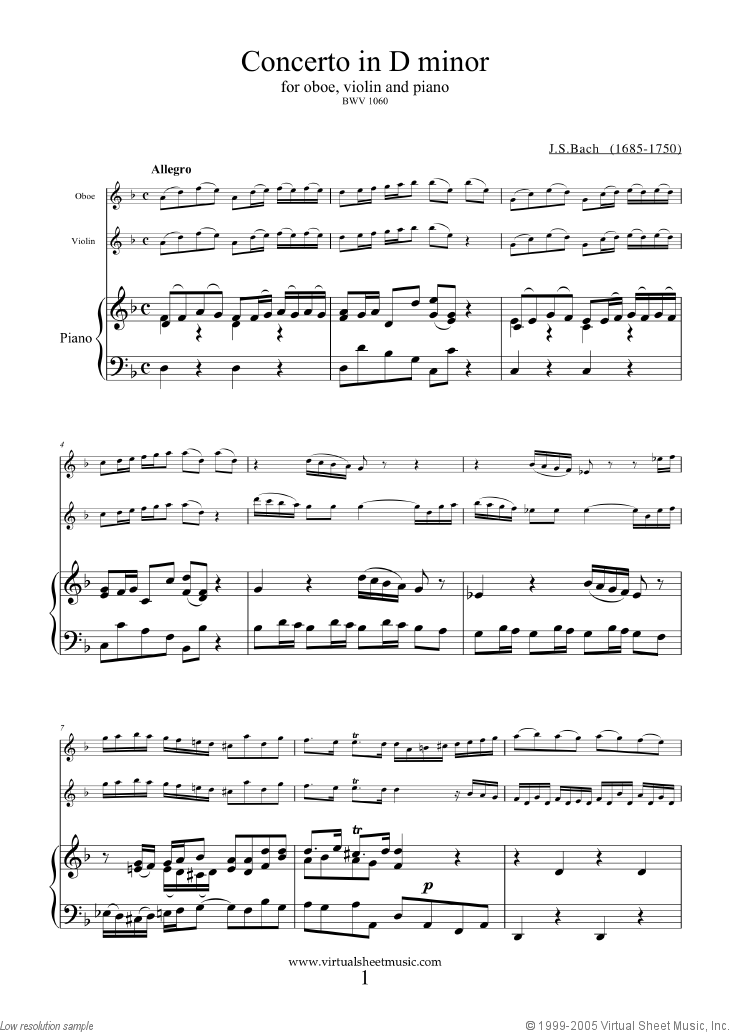 Noten Concerto in D minor BWV 1060