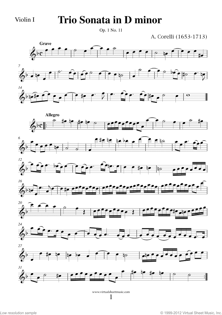 Noten Trio Sonata in D minor Op.1 No.11 (Stimmen)