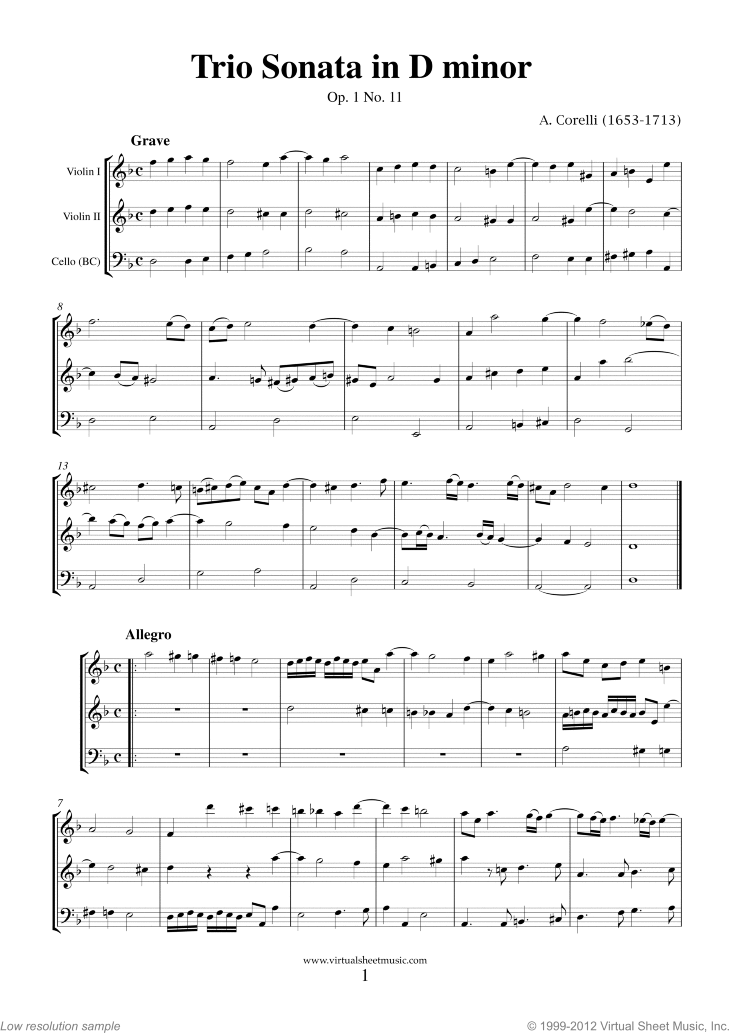 Noten Trio Sonata in D minor Op.1 No.11 (komplett)