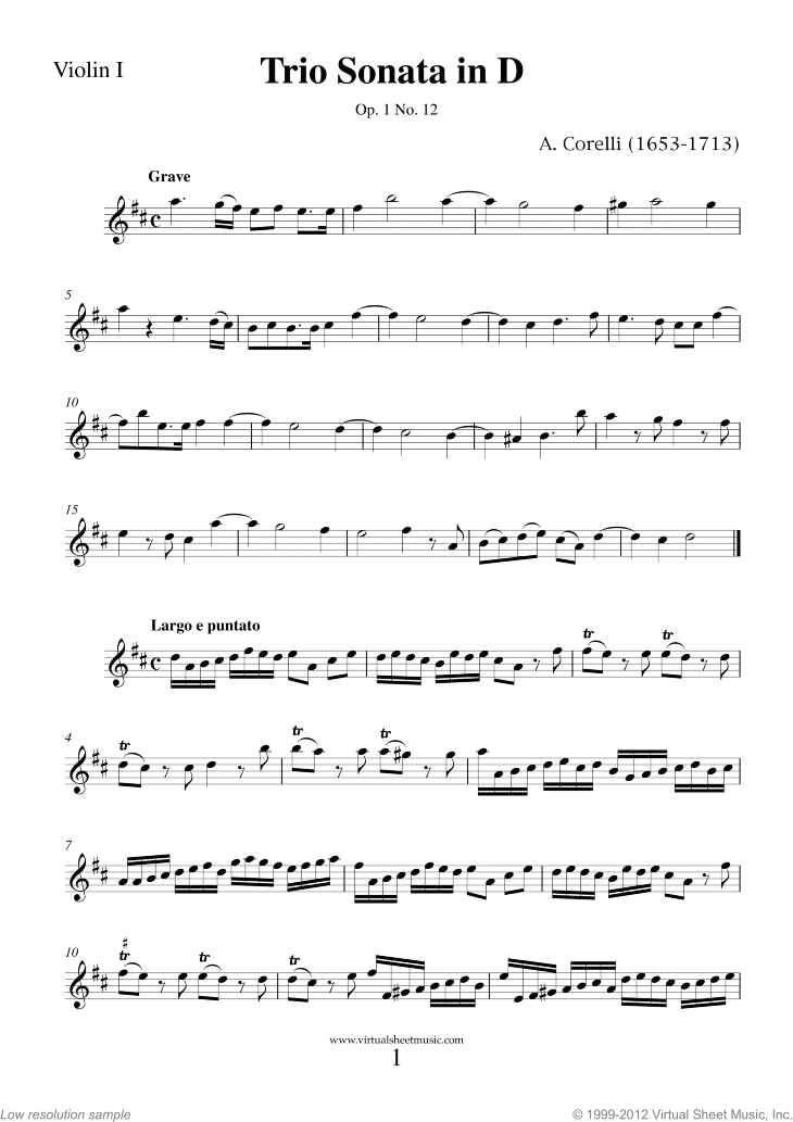 Noten Trio Sonata in D major Op.1 No.12 (Stimmen)