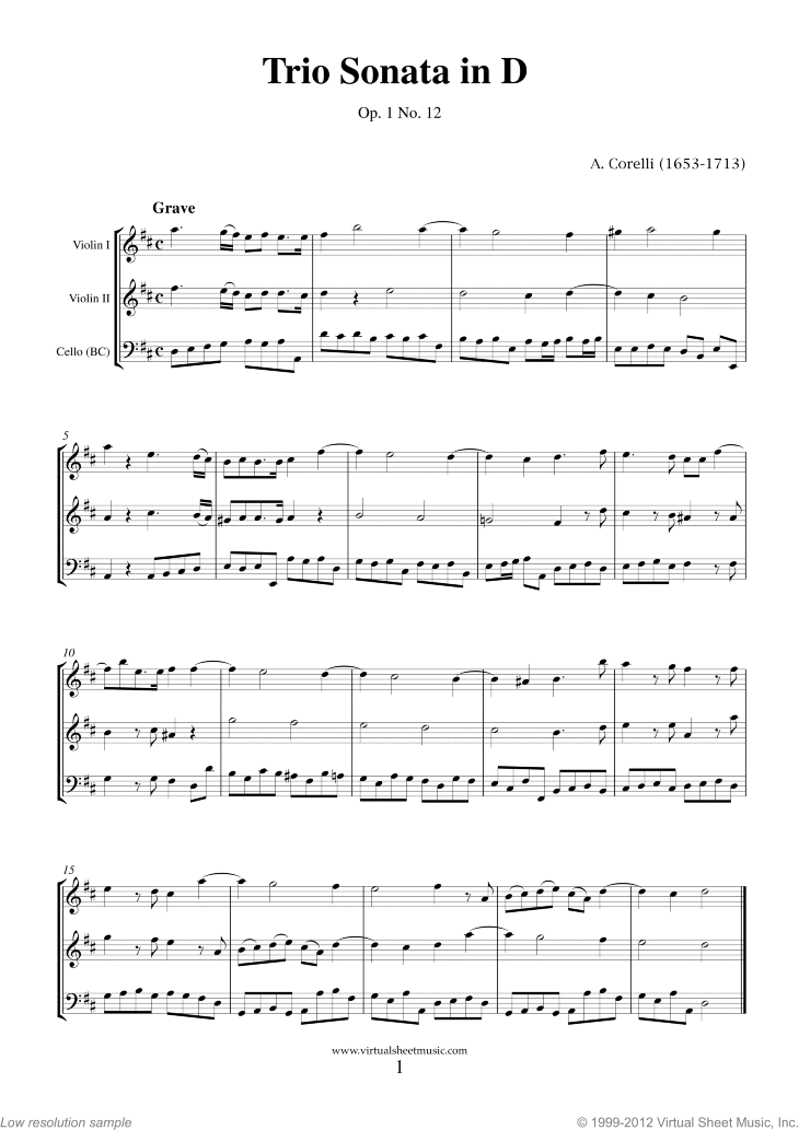 Noten Trio Sonata in D major Op.1 No.12 (komplett)