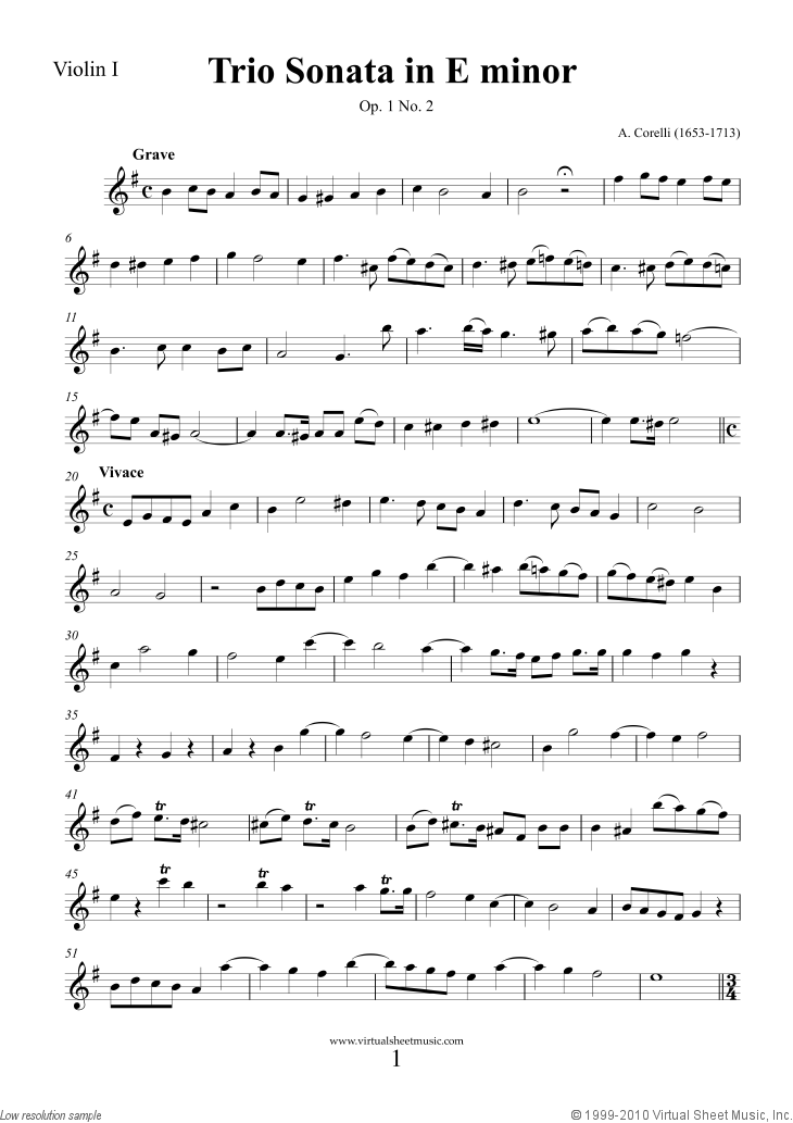 Noten Trio Sonata in E minor Op.1 No.2 (Stimmen)