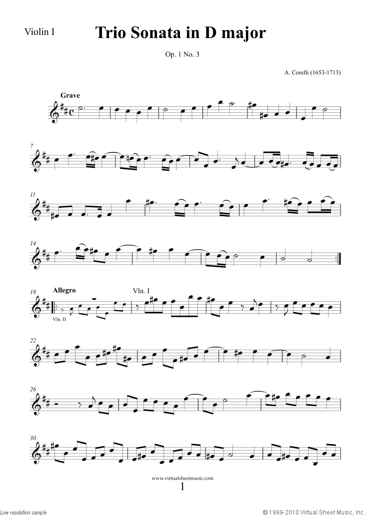 Noten Trio Sonata in D major Op.1 No.3 (Stimmen)