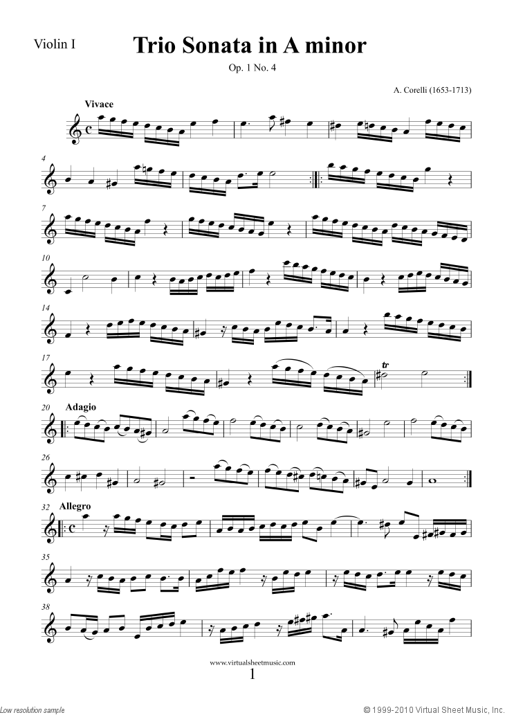 Noten Trio Sonata in A minor Op.1 No.4 (Stimmen)