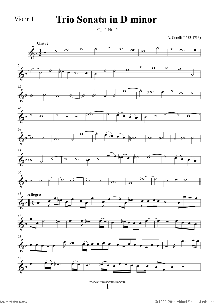 Noten Trio Sonata in D minor Op.1 No.5 (Stimmen)