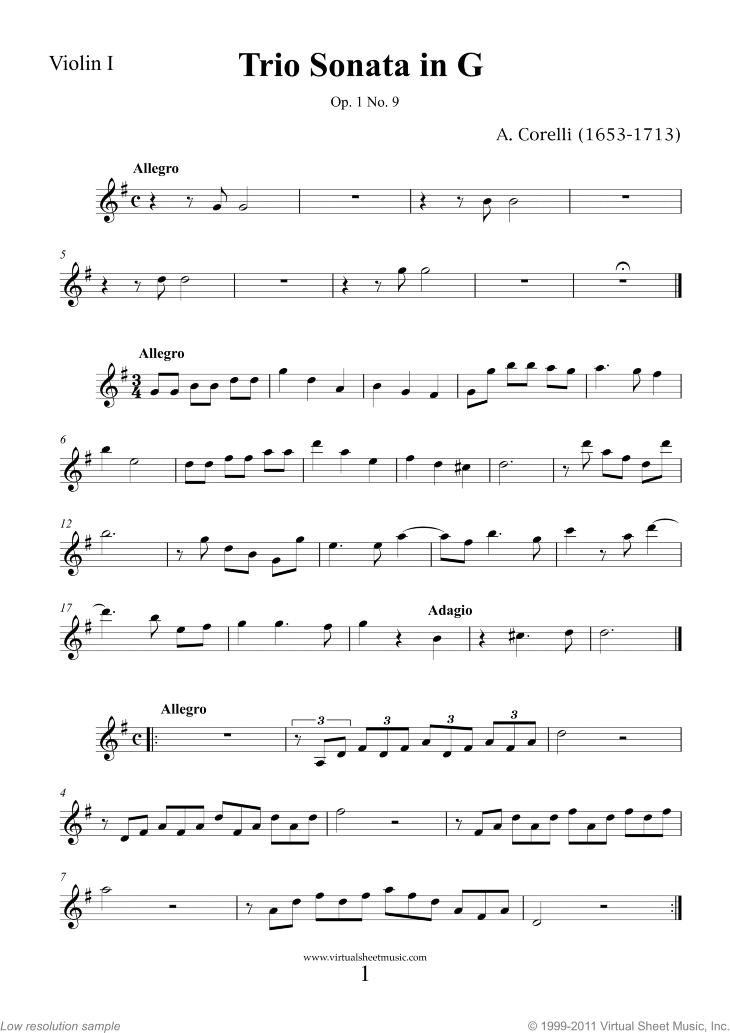 Noten Trio Sonata in C major Op.1 No.9 (Stimmen)