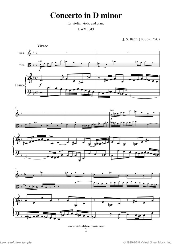 Noten Concerto in D minor BWV 1043 (Doppelkonzert)