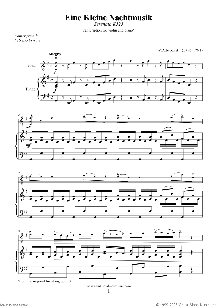 Noten Eine Kleine Nachtmusik