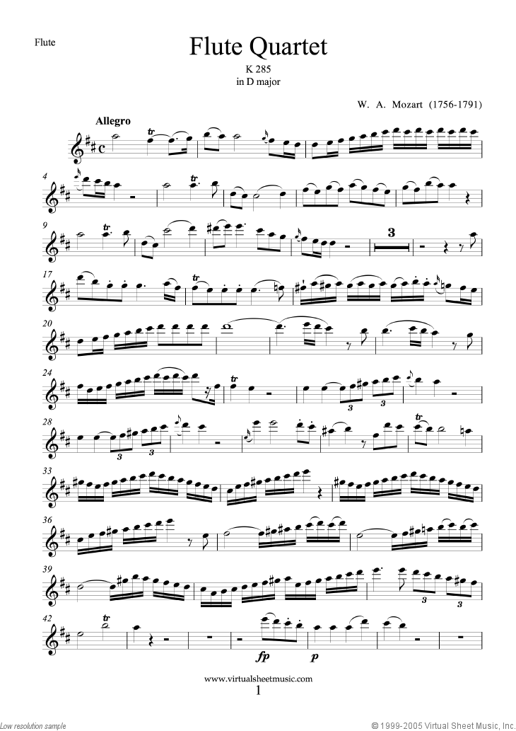 Noten Flute Quartet K285 (Stimmen)