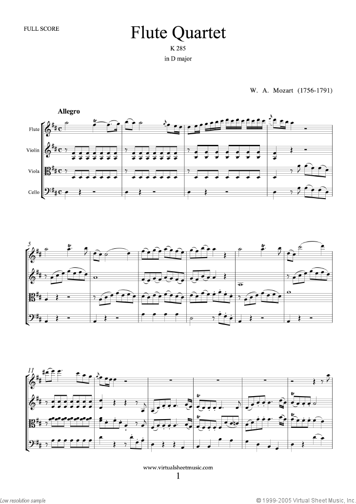 Noten Flute Quartet K285 (komplett)