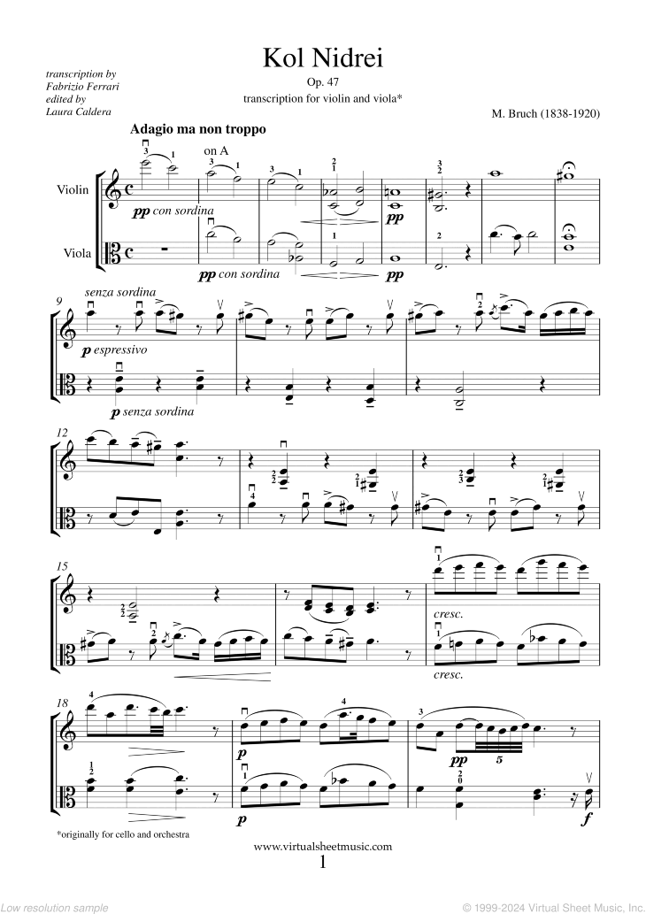 Notenvorschau: Kol Nidrei Op.47 Noten Kol Nidrei Op.47