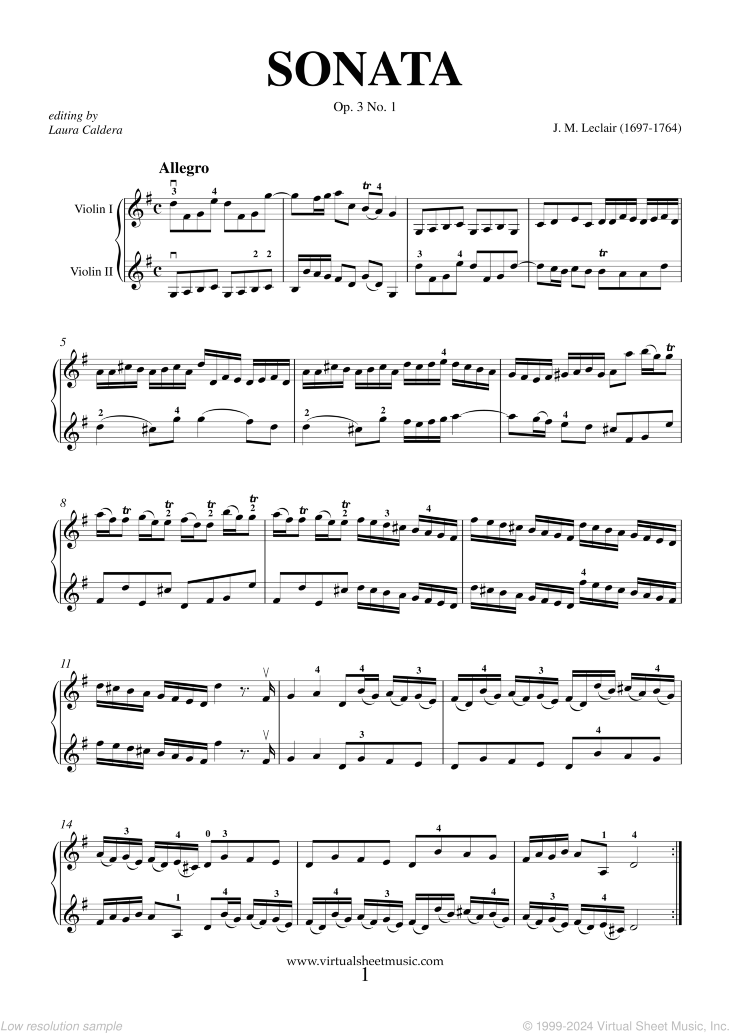 Noten Sonata Op.3 No.1 (Duo)