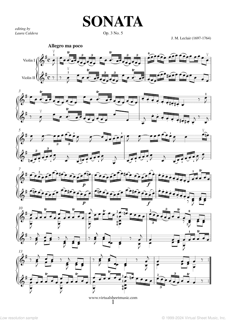 Noten Sonata Op.3 No.5 (Duo)