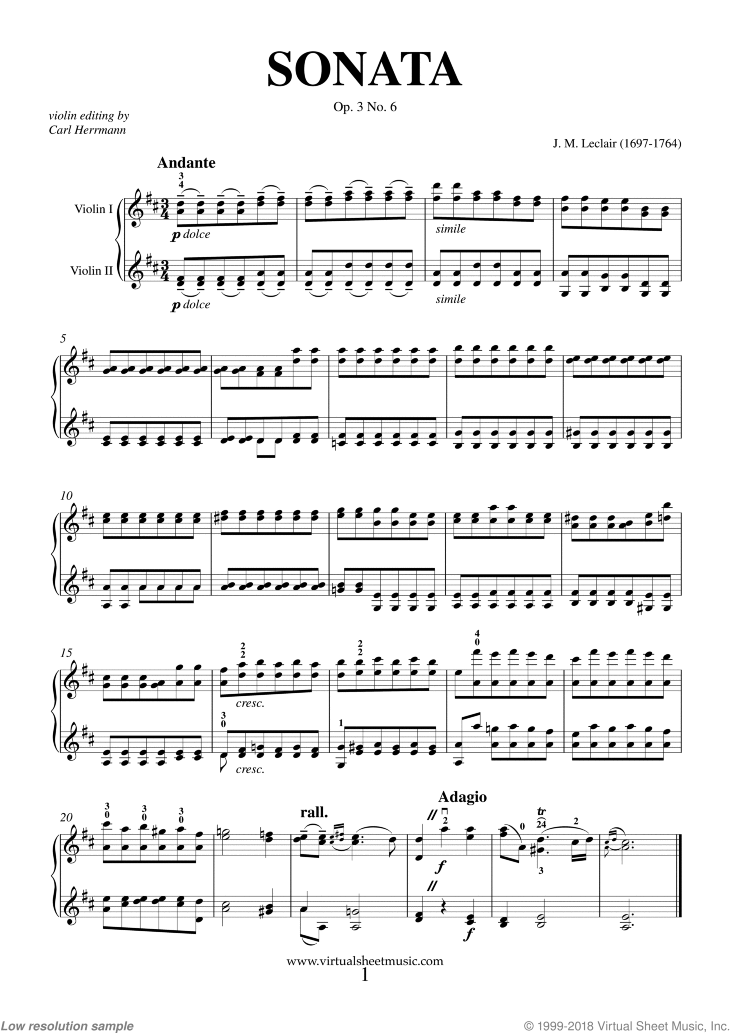 Noten Sonata Op.3 No.6 (Duo)