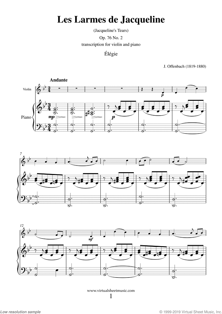 Noten Les Larmes de Jacqueline, Elegie Op.76 No.2
