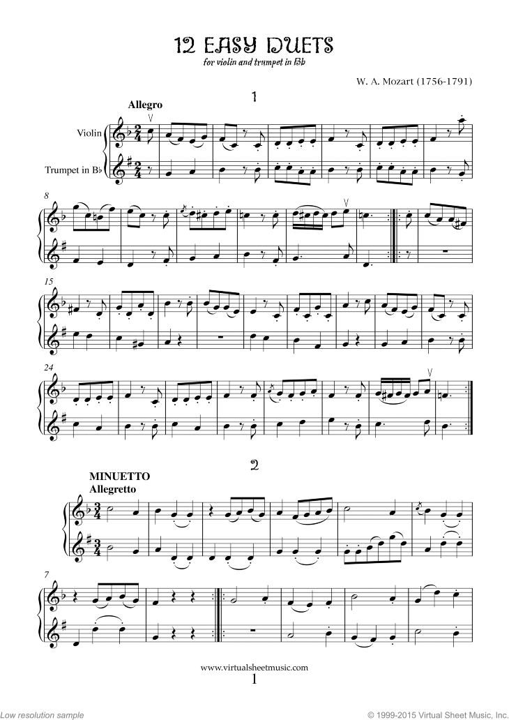 Noten Einfache Duette