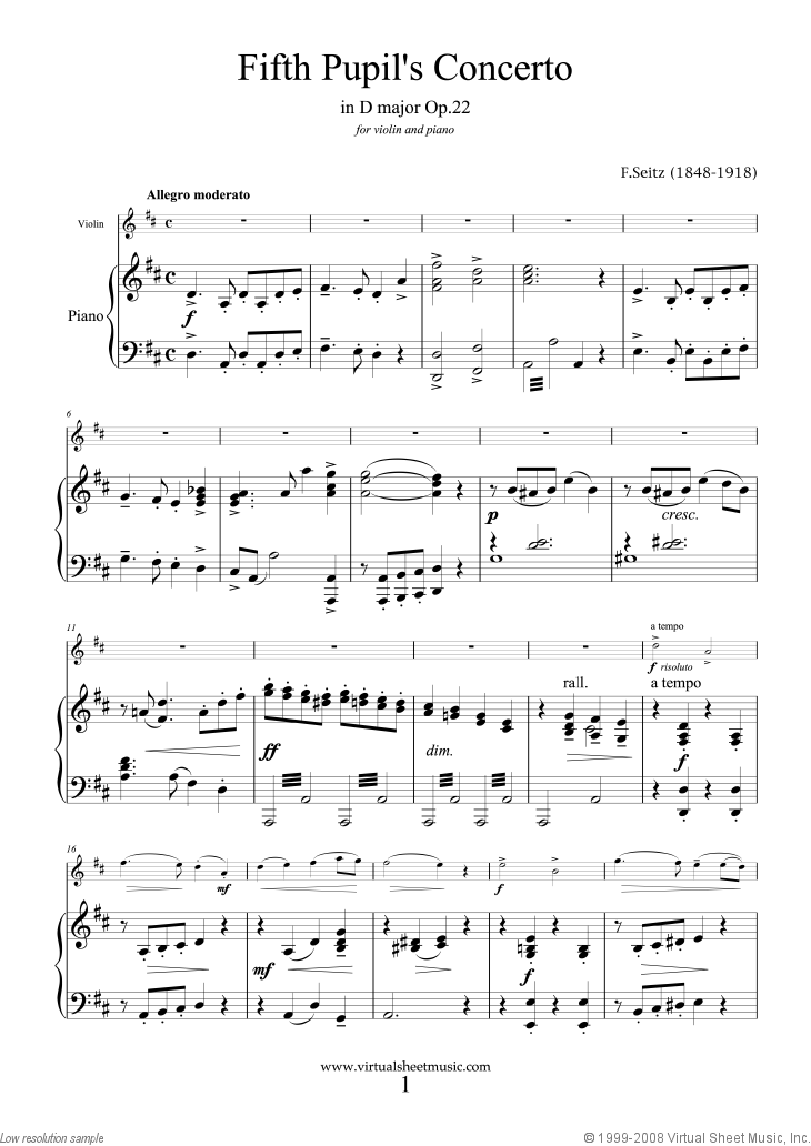 Noten Fifth Pupil's Concerto in D major Op.22