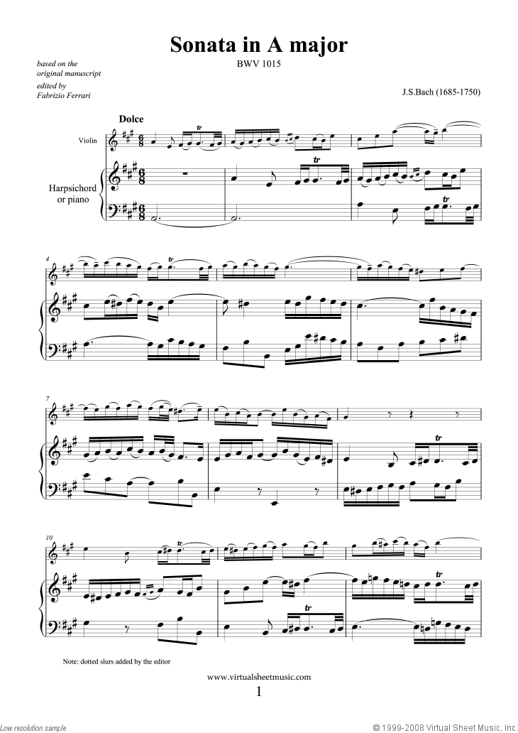 Noten Sonata in A major BWV 1015