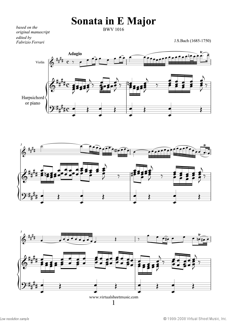 Noten Sonata in E major BWV 1016