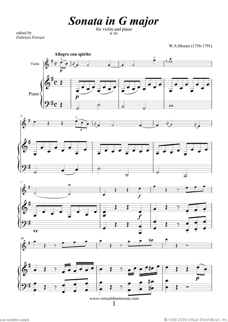 Noten Sonata in G major K301