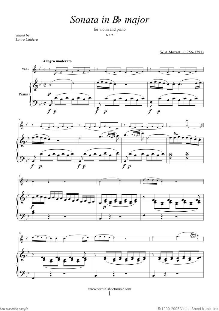 Noten Sonata in Bb major K378