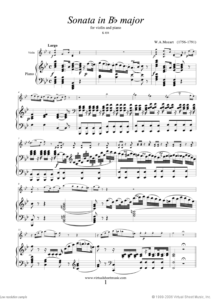 Noten Sonata in Bb major K454