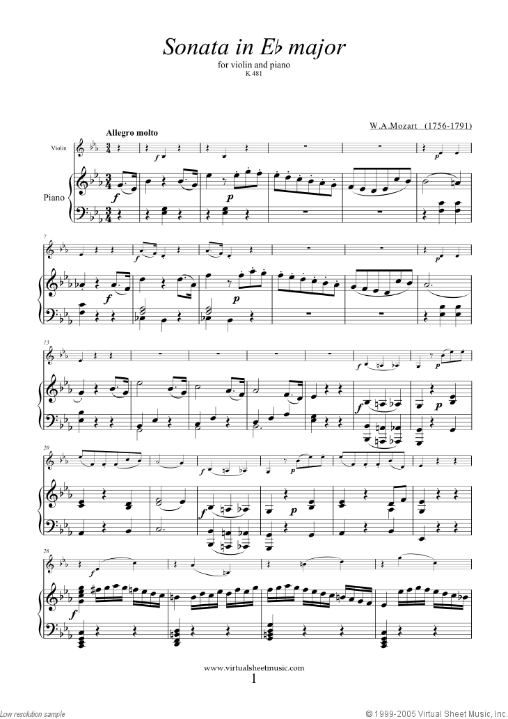 Noten Sonata in Eb major K481