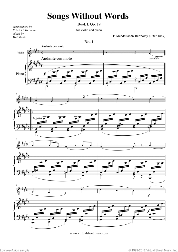 Noten Lieder ohne Worte Op. 19, Book I