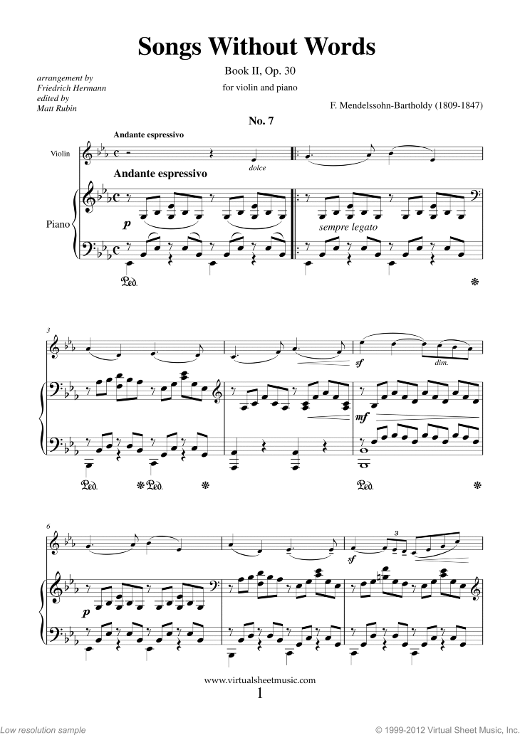 Noten Lieder ohne Worte Op. 19, Book II